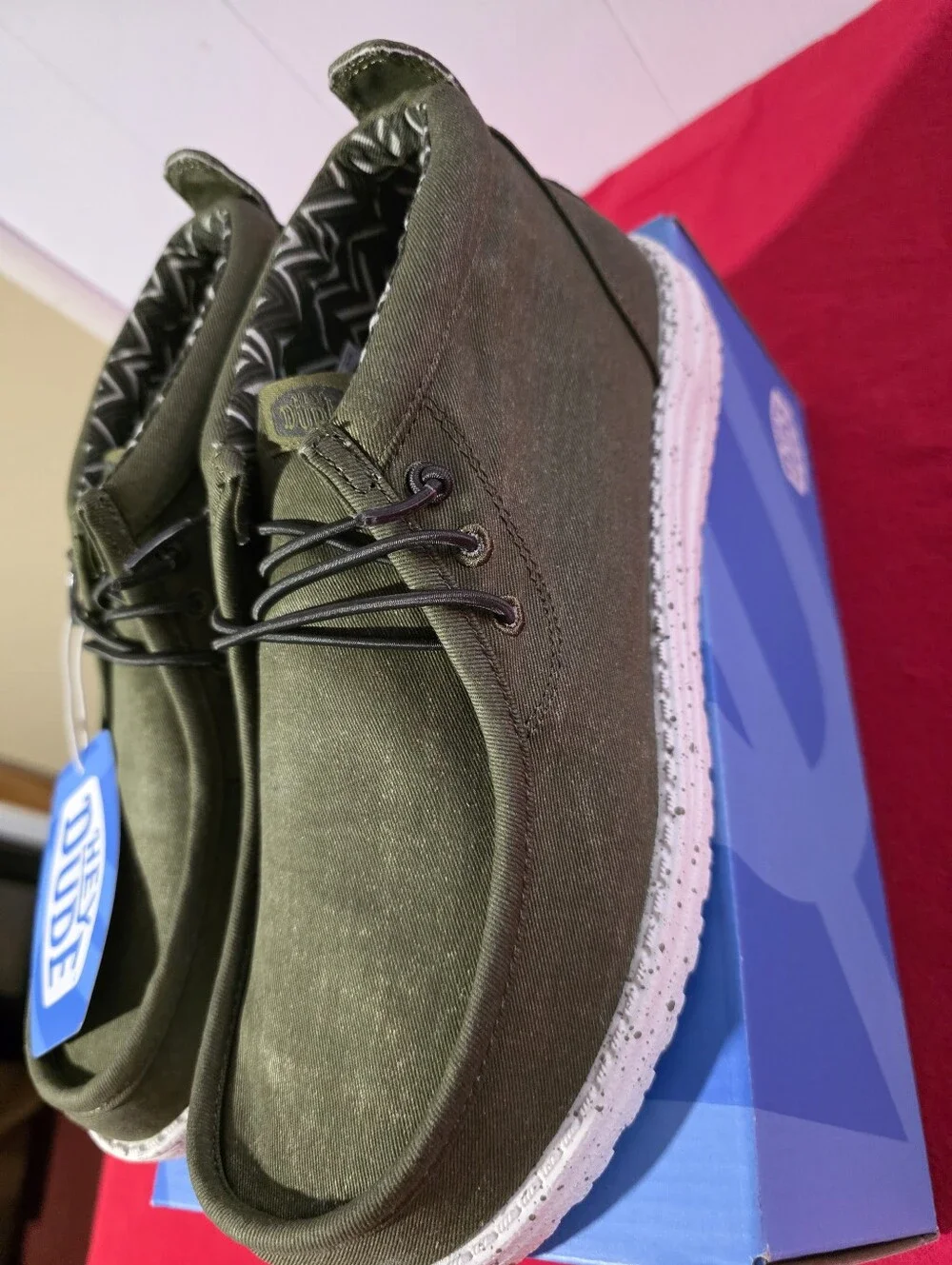 Hey Dude Olive Canvas Boots with White Speckled Sole